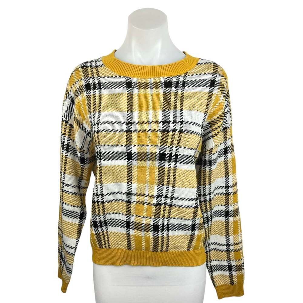 H&M Divided Multicolor Plaid Crew Neck Long Sleeve Pullover Casual Sweater Sz M
